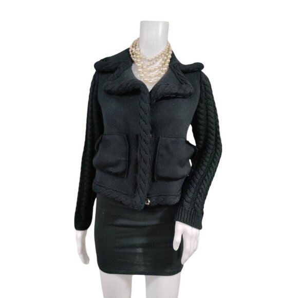 Knitss Wool Cable Knit Black Thick Lux Cardigan Twee M - Picture 1 of 15